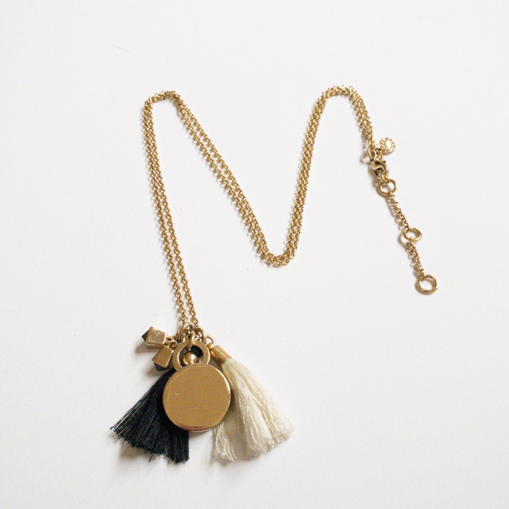 J.Crew Women’s Black White Gold Tassel Pendant Charm Necklace